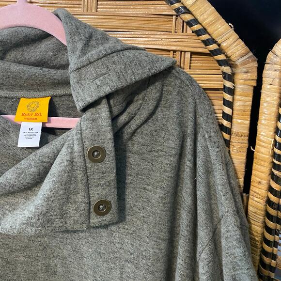 Ruby Rd. Woman 1X Green Cowl Neck Button Pullover Knit Top NWT cozy comfy autumn - Picture 6 of 8